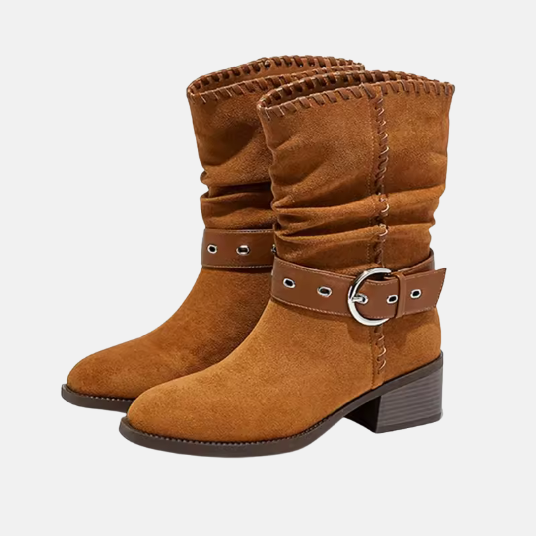 Drune | Stiefel - Faux Suede - Mid-Calf Slouchy Schaft - Mandelspitze - Blockabsatz