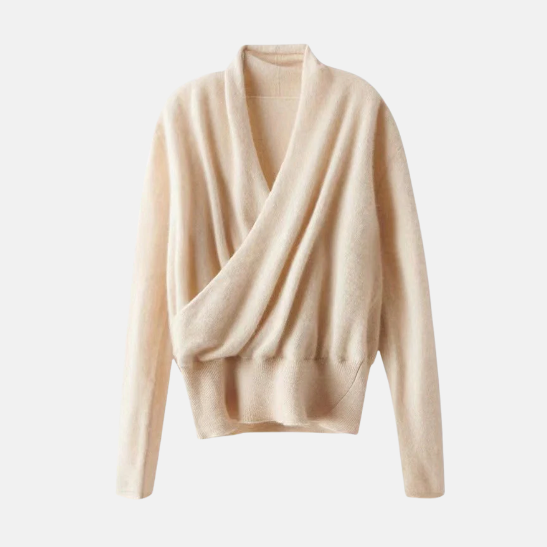 Drune | Wickelpullover - Bequemer Schnitt - Weiches Strickmaterial - Gerippter Bund - Langarm V-Ausschnitt