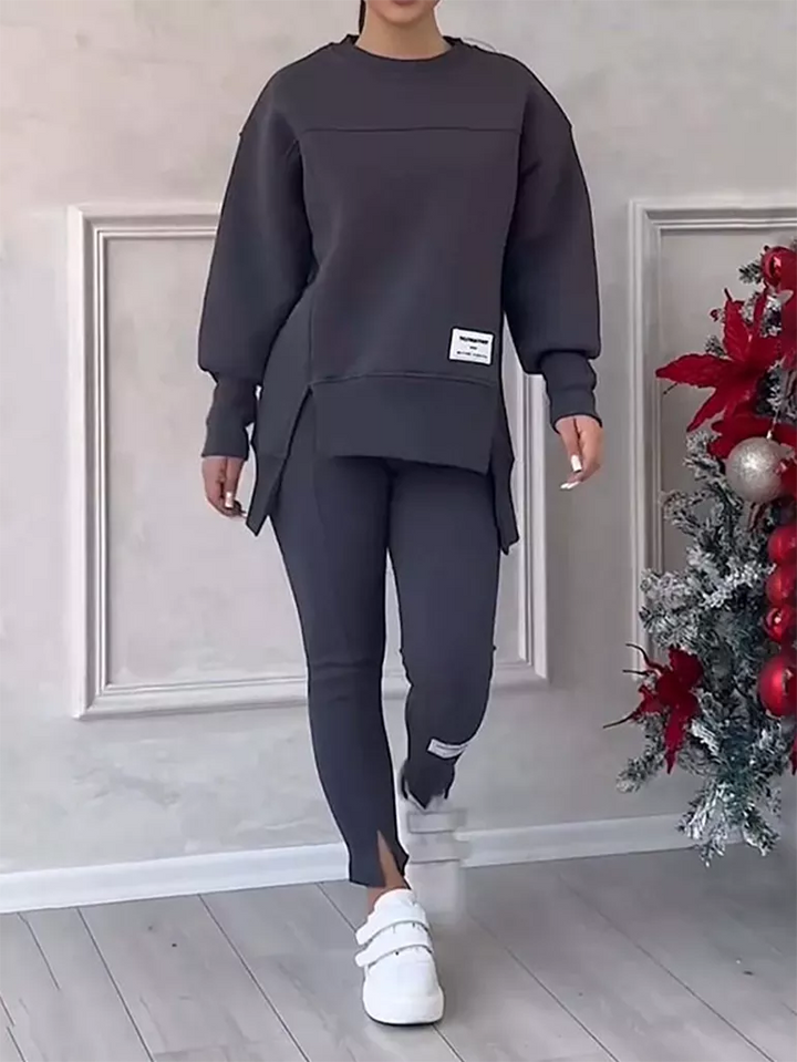 Drune | Eleganter Pullover mit Patchwork und Leggings-Set Ideal für den Winter