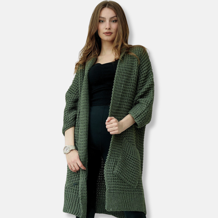 Drune | Mantel aus Strick - Oversized Fit - Offene Front - Patten Taschen - Gerippte Kanten