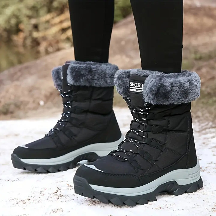 Drune | Winterstiefel für Damen - warme, rutschfeste schwarze Schneestiefel