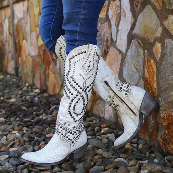 Drune | Nieten Chunky Heel Knielange Stiefel