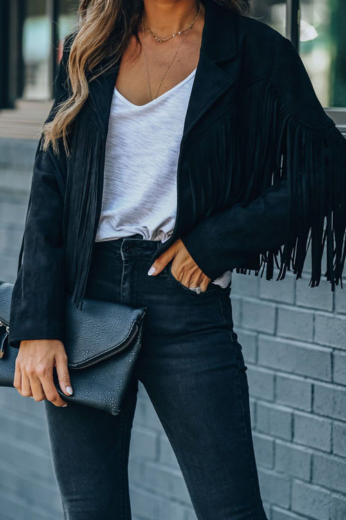 Drune | At Your Best Fransenkante Faux Suede Shacket