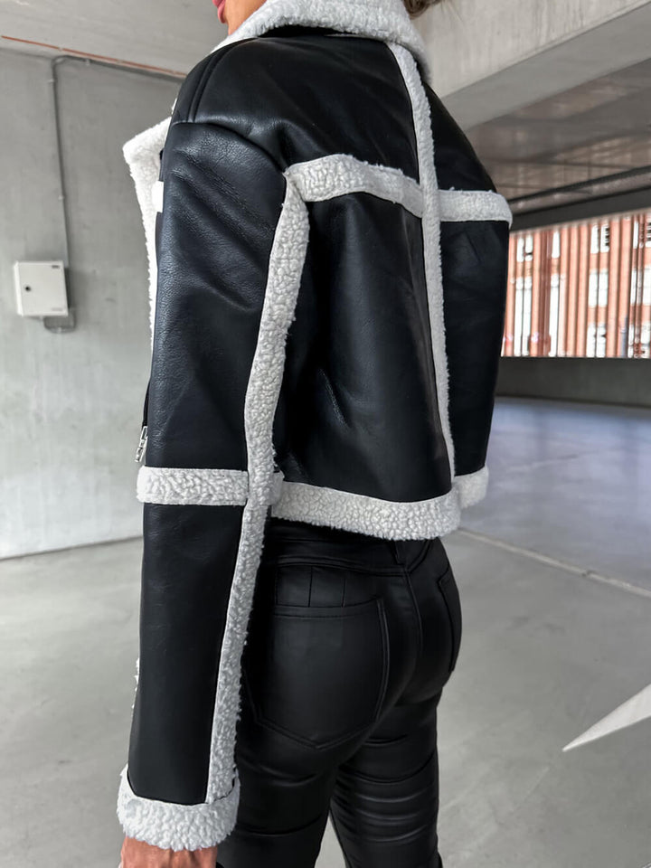 Drune | Elegante Lederjacke mit Plüschbesatz