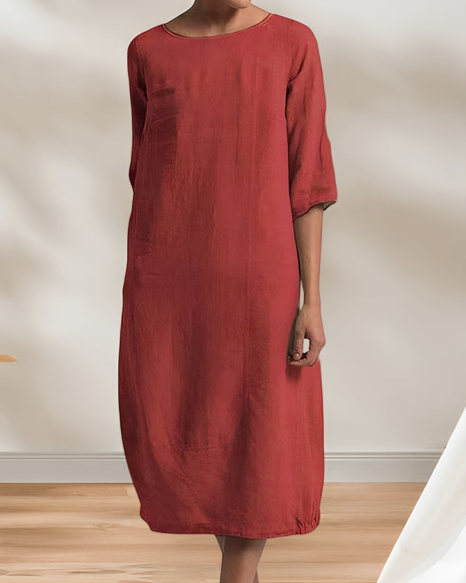 Drune | Ladies Lässig Leinen Look Einfaches Midikleid