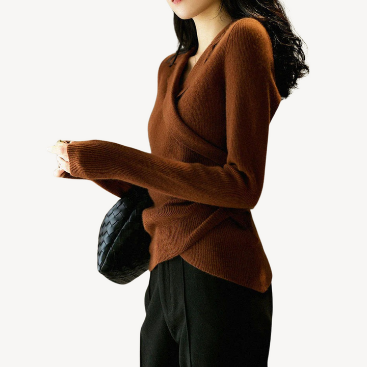 Drune | Damen Strick-Wickel V-Ausschnitt Pullover