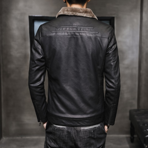 Drune | Lederjacke mit Fleecekragen für Männer