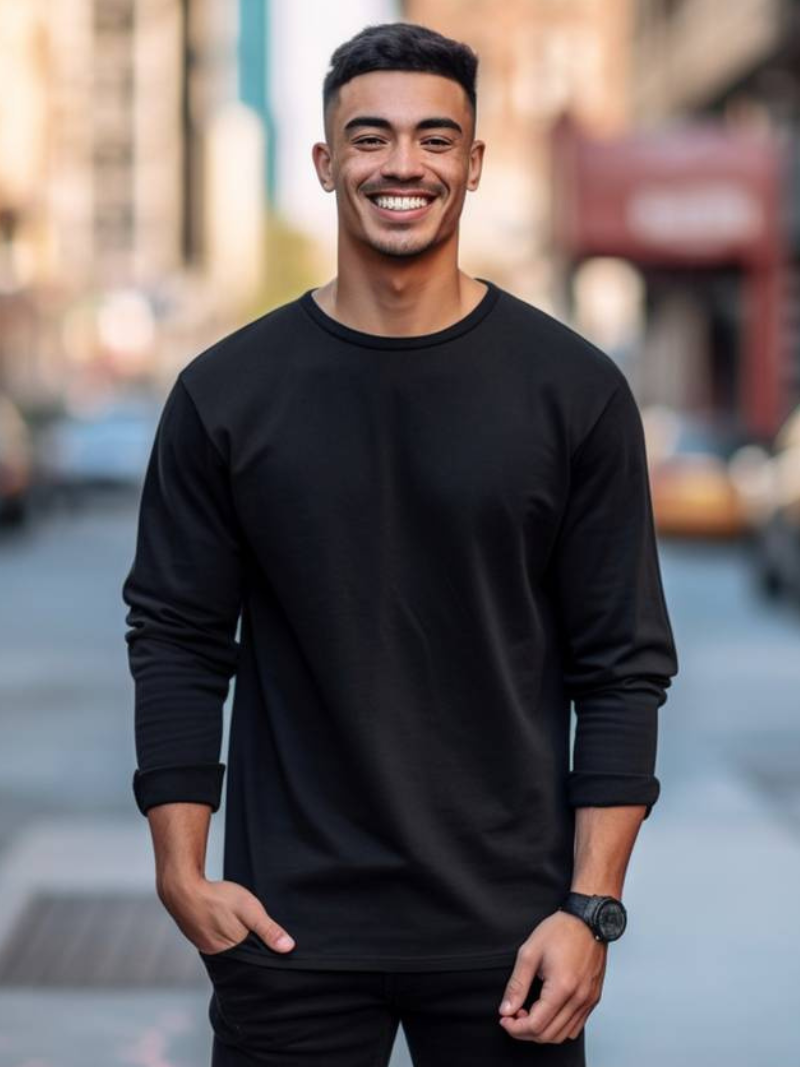 Drune | Herren Langarm T-Shirt Einfaches Design Pullover Für Männer