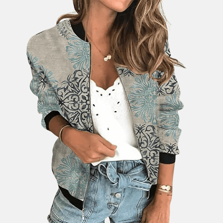 Drune | Floral Bomberjacke - Leichter Reißverschluss mit botanischem Druck - Lässige Schicht für Übergangs wetter