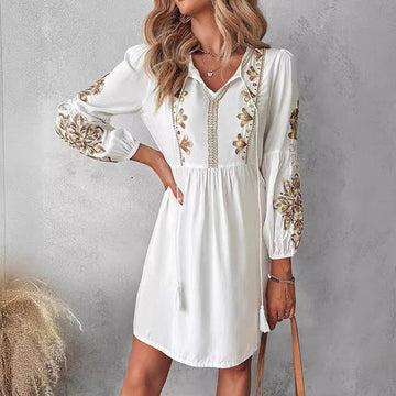 Drune | Boho-Kleid mit floralem Stickerei für Frauen