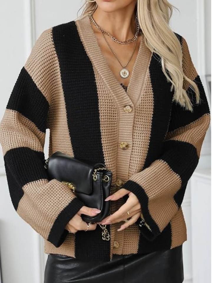 Drune | Gestreifter Oversized-Strickcardigan