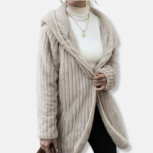 Drune | Fleece Übergroßer Cardigan - Kapuzen-Rippstruktur-Cardigan