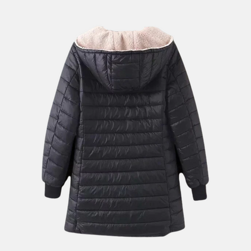 Drune | Damen Steppmantel – Mittellanger, lockerer Schnitt – Fleece-Hood – Wasserabweisend – Reißverschluss vorne