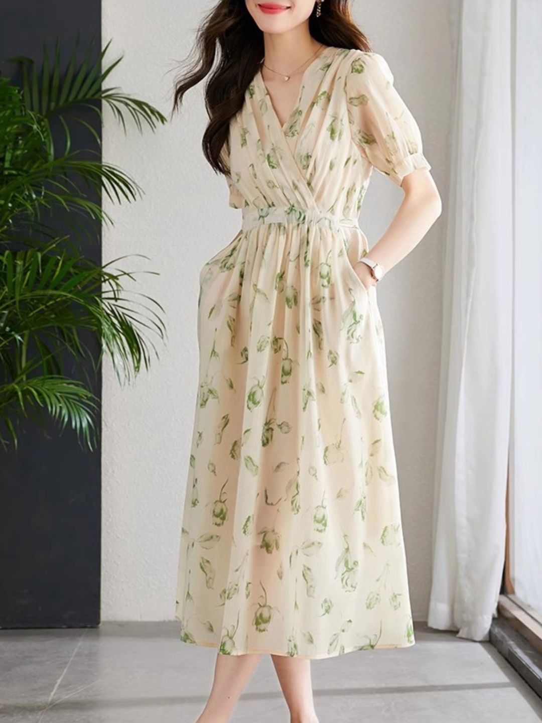 Drune | Temperament Kurzarm Chiffonkleid