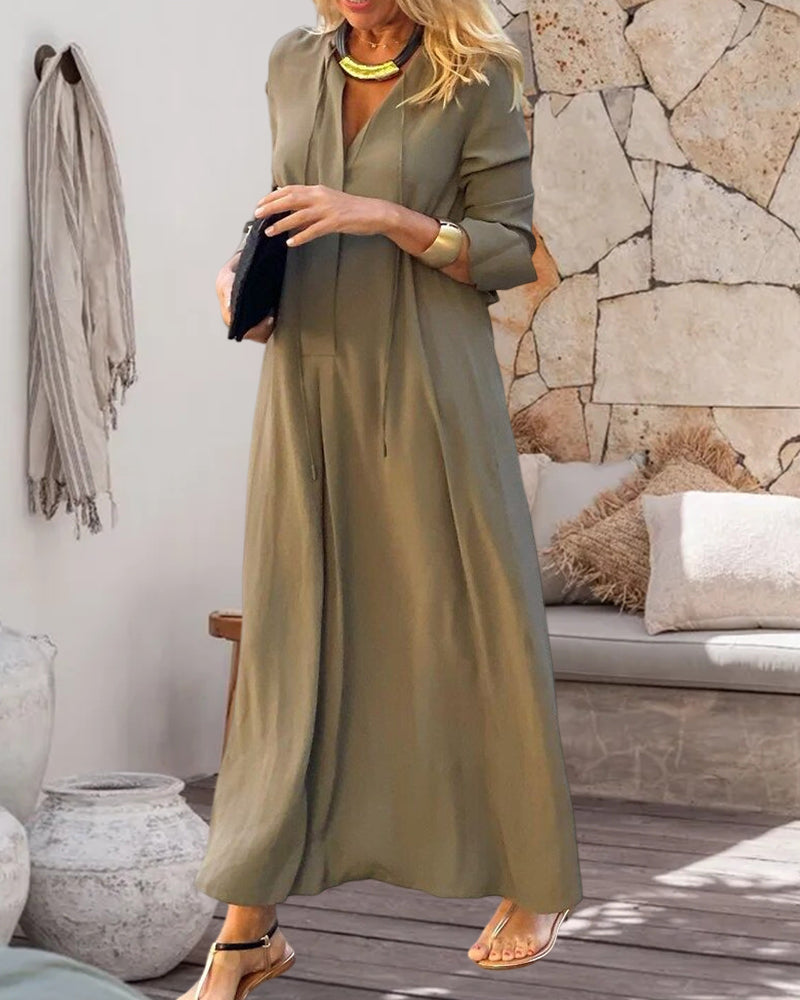 Drune | Einfarbiges Einfaches Kleid mit Langen Ärmeln