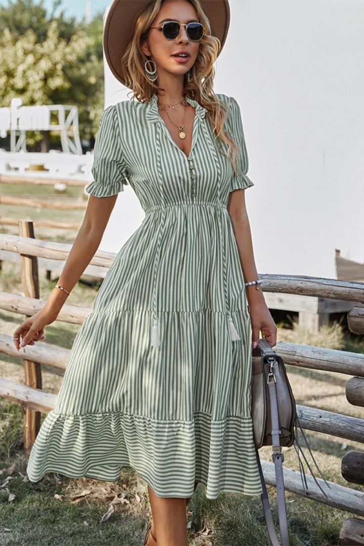 Drune | Gestreiftes Midikleid Mit Quasten Für Damen