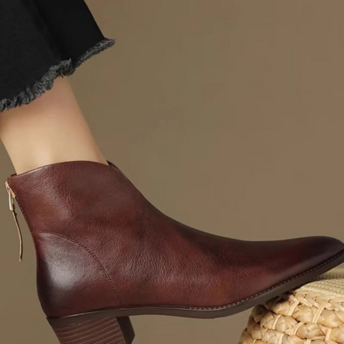 Drune | Stiefeletten Leder Spitze Seitenreißverschluss Blockabsatz Elegante Passform