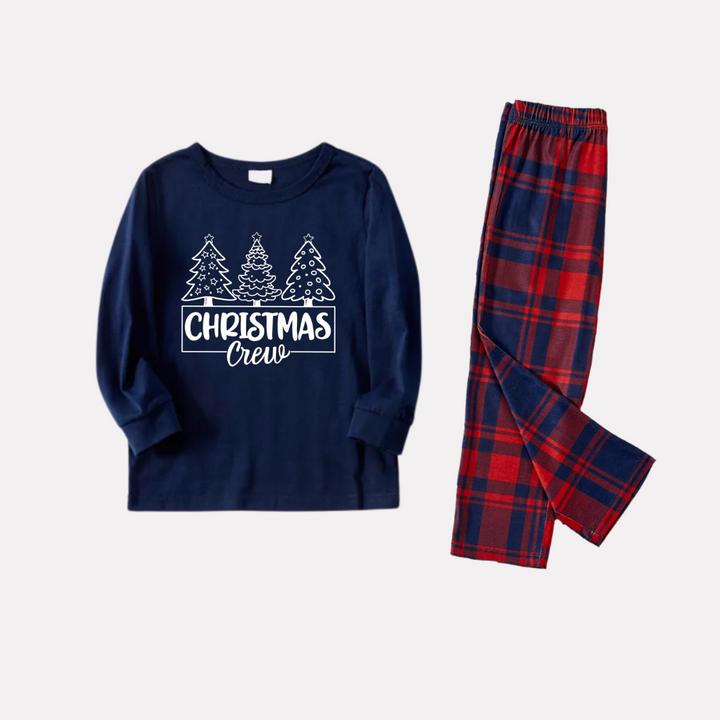 Drune | Weihnachtsbaum und Textdruck Blau Langarmshirt mit Rot- und Blaugeplaid Weihnachtsfamilien passende Schlafanzüge