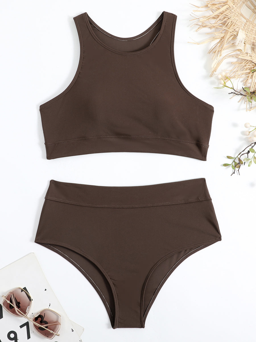 Drune | Damen Sportlicher High Waist Bikini Frauen Schwimmbekleidung