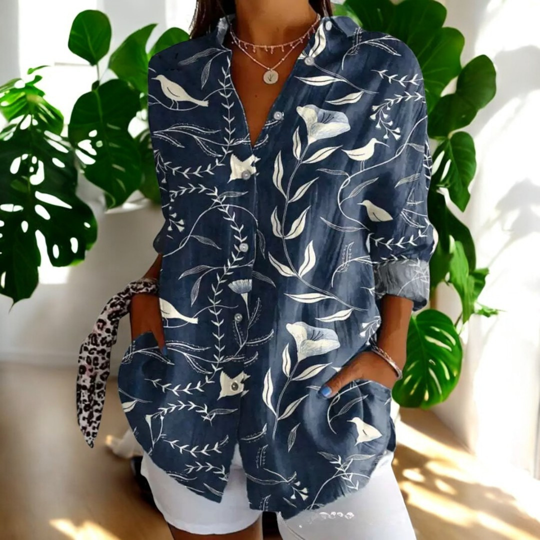 Drune | Lebhafte Bluse mit Blumenknöpfen für Damen