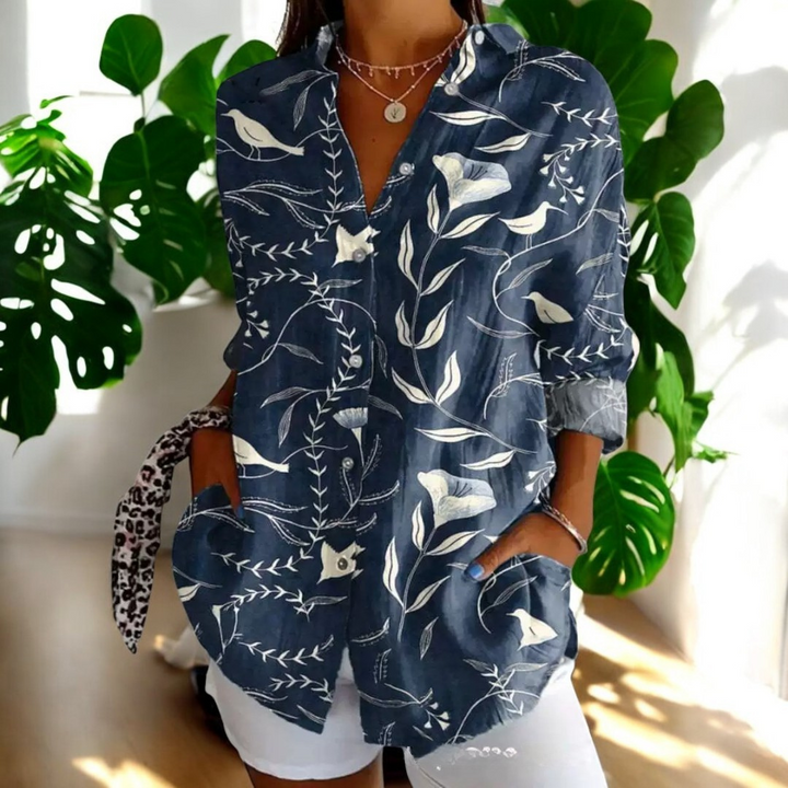 Drune | Lebhafte Bluse mit Blumenknöpfen für Damen
