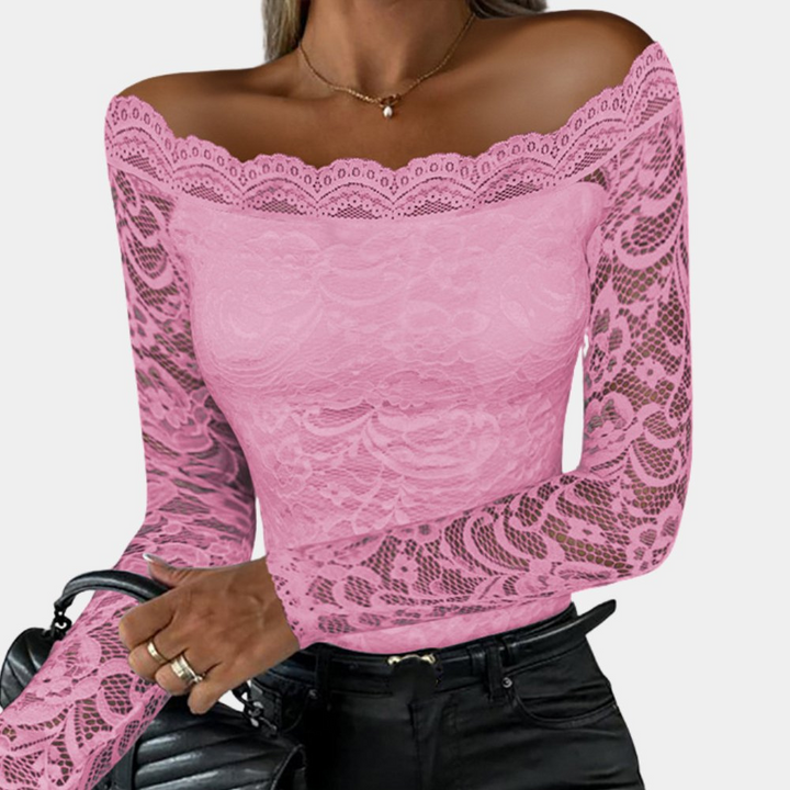 Drune | Damen Top Stilvolles Off Shoulder Spitzen Shirt Top Für Frauen