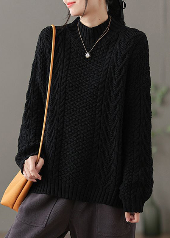 Drune | Locker Sitzender Hoher Hals Kabelstrickpullover Ideal für den Winter