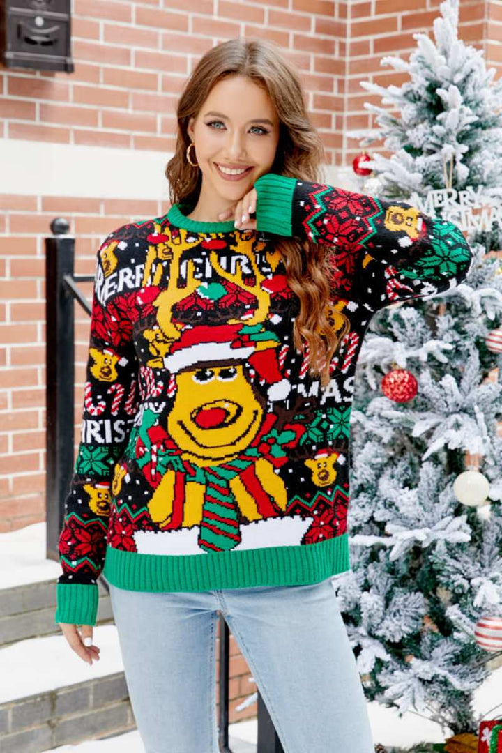 Drune | Weihnachts Cartoon Rentier Strickpullover