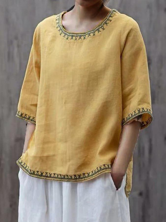 Drune | Bequeme Leinenbluse Mit Zarten Stickereien