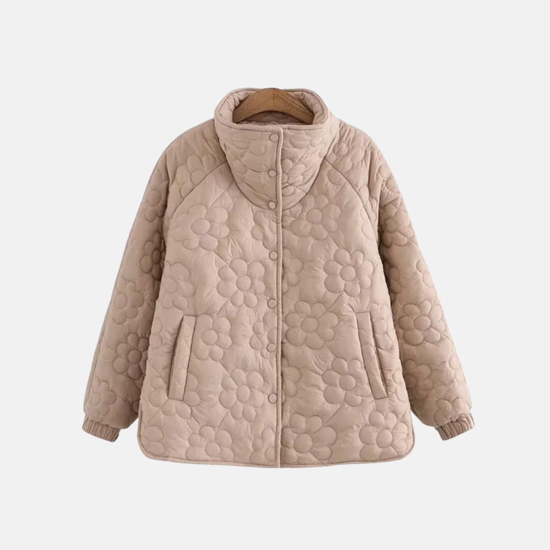 Drune | Steppjacke Lockere Passform Florale Stickerei Druckknopfverschluss Stehkragen