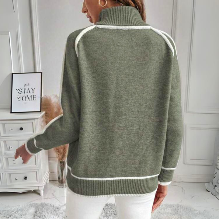 Drune | Rollkragenpullover - Lockere Passform - Lange Ärmel - Kontrastdetails