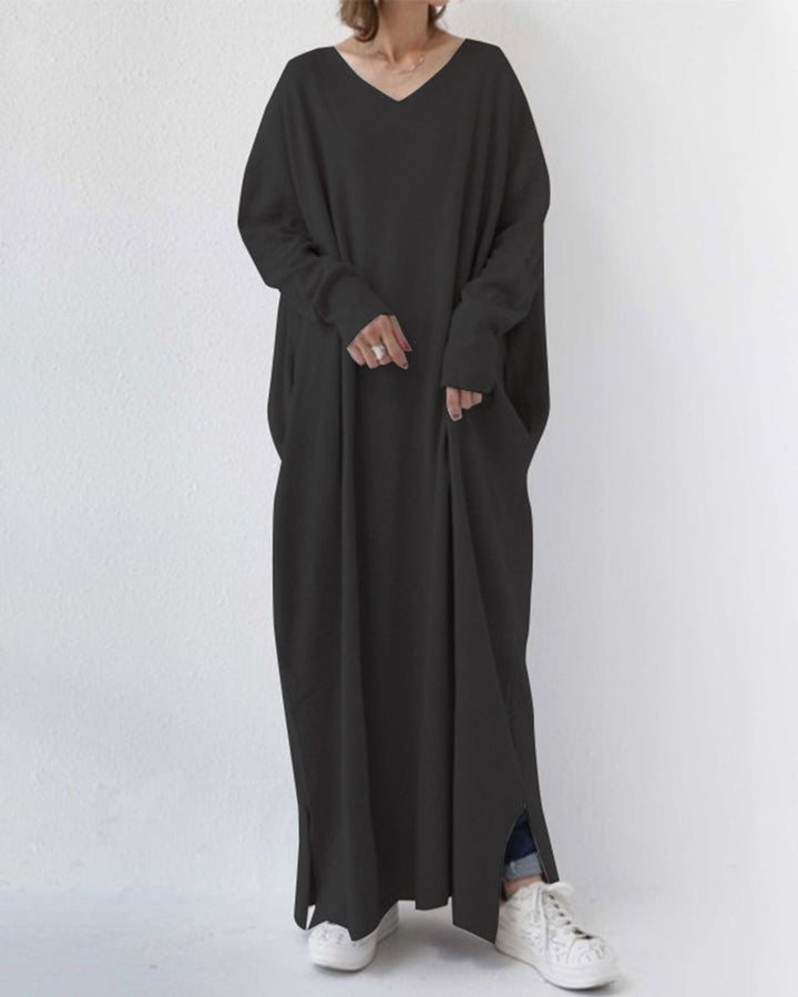 Drune | Damenkleid mit V-Ausschnitt und Langen Ärmeln
