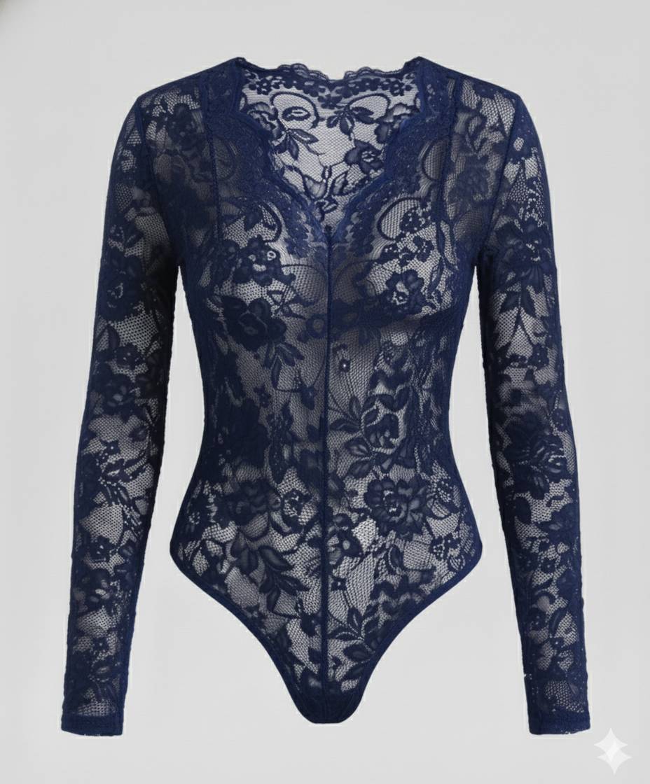 Damen Spitzenbody Langarm V-Ausschnitt | Drune