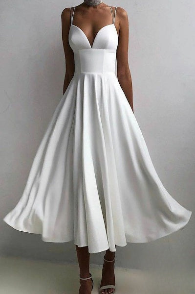 Drune | elegantes Midi-Kleid mit Spaghettiträgern für besondere Anlässe