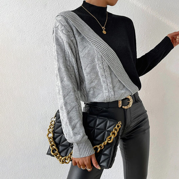 Drune | Pullover - Damen Winter Patchwork Rollkragen Strickpullover