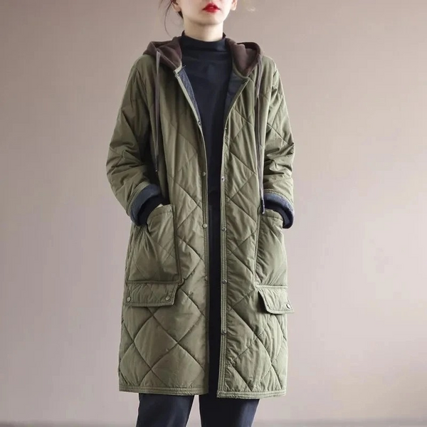 Drune | Modern langer einfarbiger gepolsterter Mantel mit Knöpfen Ideal für Herbst/Winter
