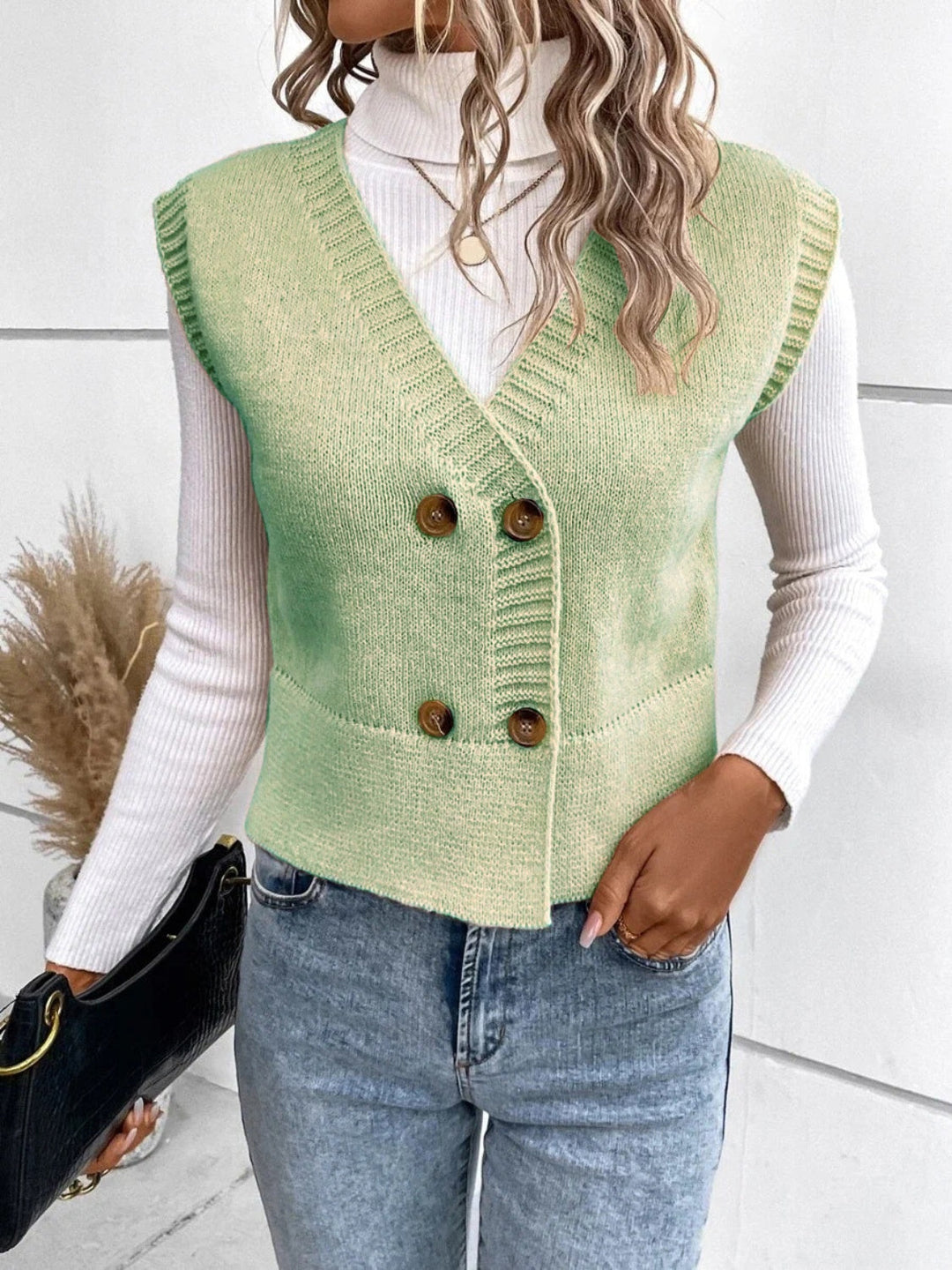 Drune | Stilvolle Herbst Klassische Knopfverschluss V-Hals Pullover Weste Für Frauen