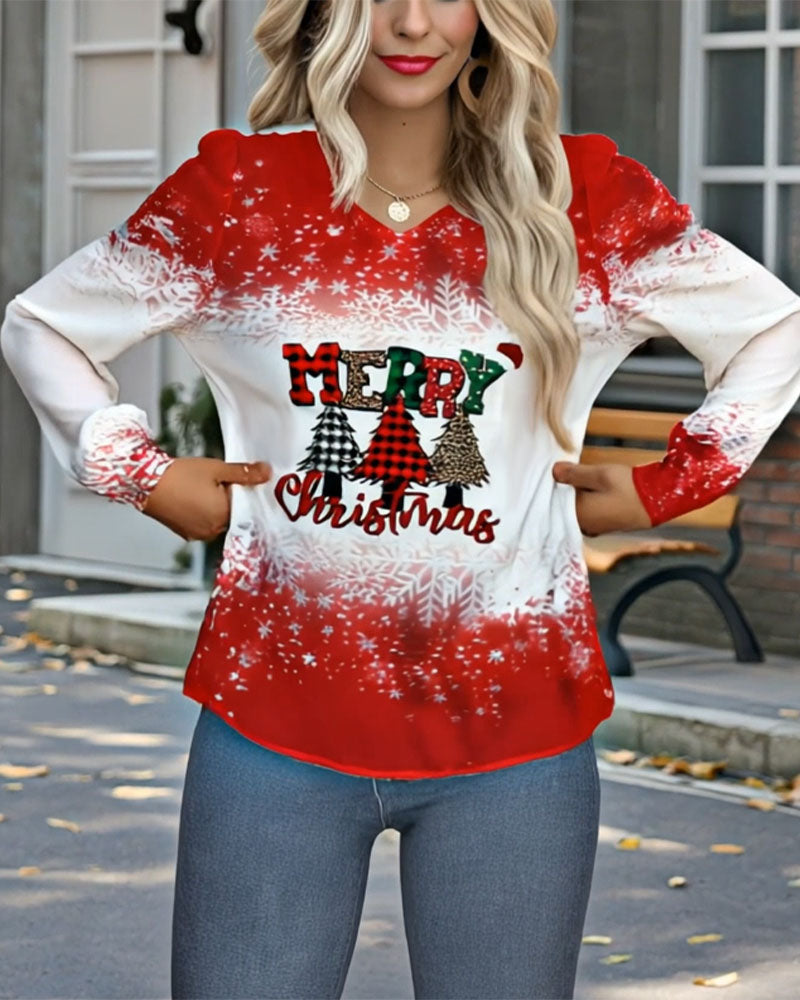 Drune | V-Ausschnitt Weihnachtsbaum Print Langärmlig