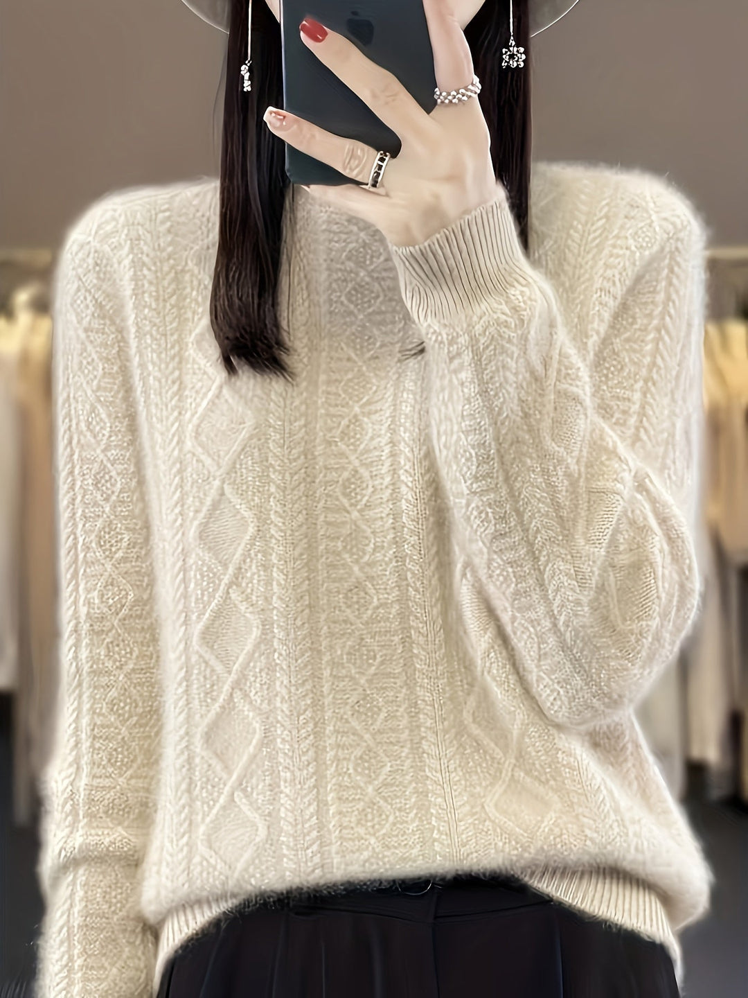 Drune |  Wollstrickpullover mit gemütlichen langen Ärmeln Pullover Damen - Perfekt für Freizeitkleidung