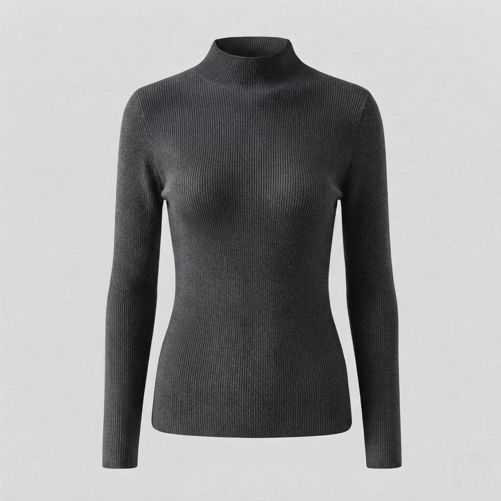 Damen Eleganter Slim-Fit Rollkragenpullover aus flauschigem Angora-Mix mit feiner Rippstruktur Drune