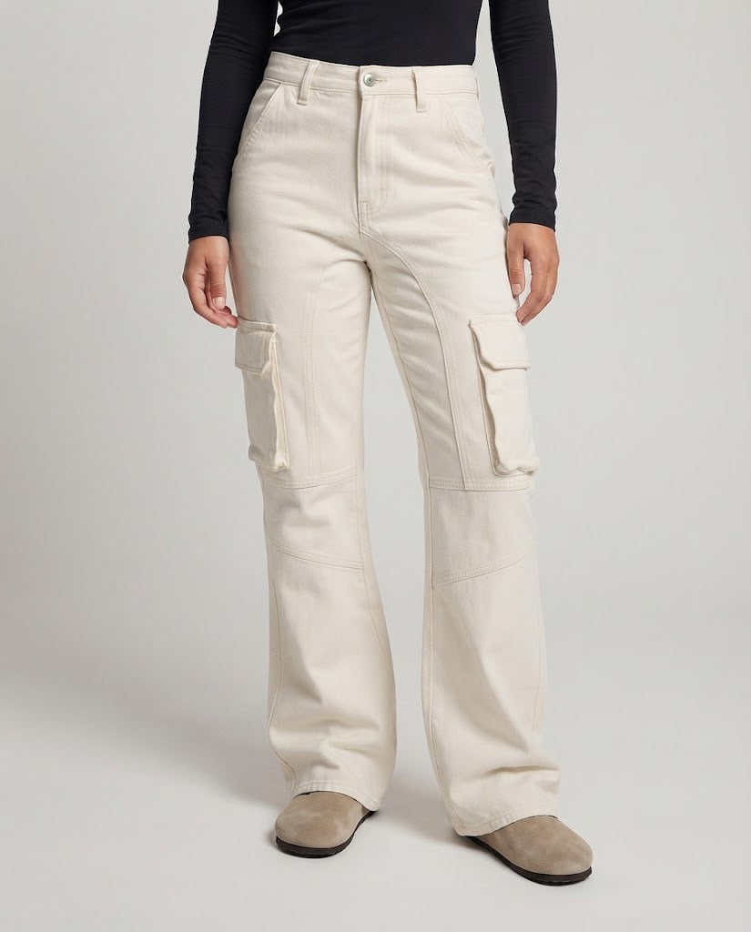 Damen Cargo-Palazzo-Hose mit Paneelnähten und hoher Bundpassform Drune