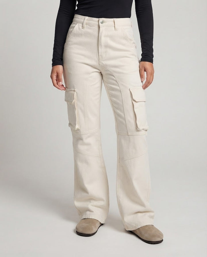 Damen Cargo-Palazzo-Hose mit Paneelnähten und hoher Bundpassform Drune