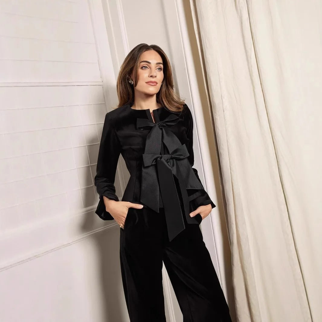 Drune | Jacke Aus Maßgeschneidertem Taffeta mit Samtschleifen Detail