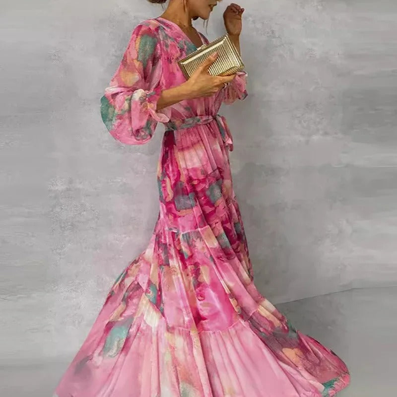 Drune | Elegantes Langärmeliges Maxikleid mit Blumenmuster