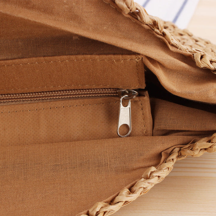 Drune | Schlichte Runde Schultertasche Strohtasche Sommer Strandtaschen