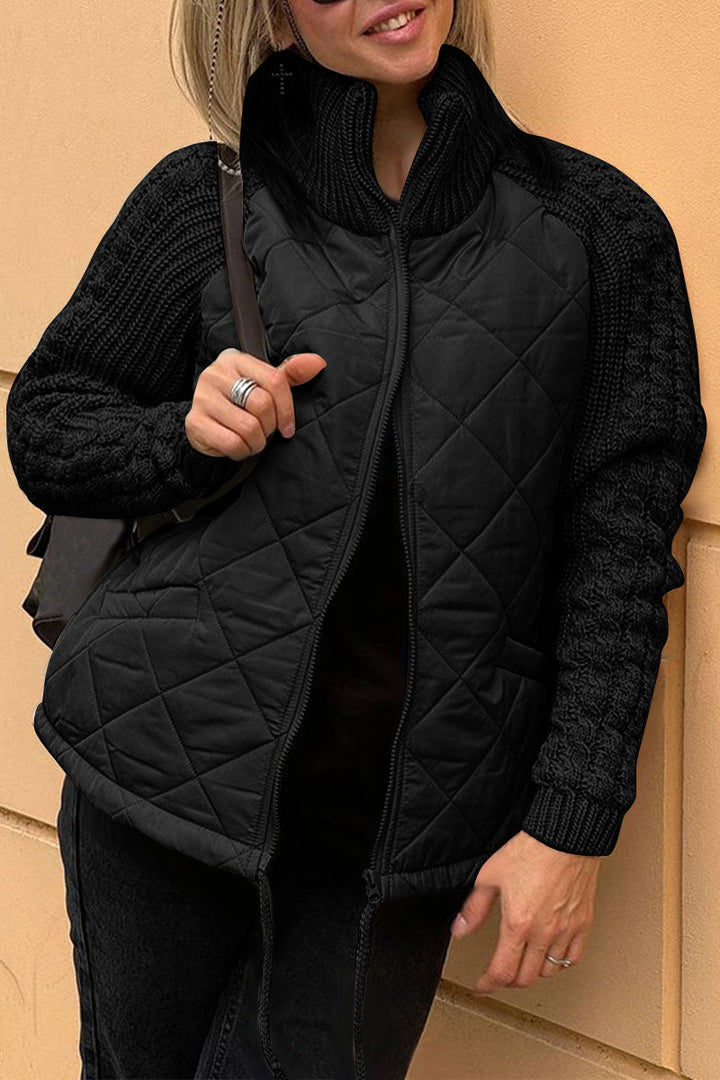 Drune | Lässige einfarbige gestrickte Patchwork-gefütterte Jacke