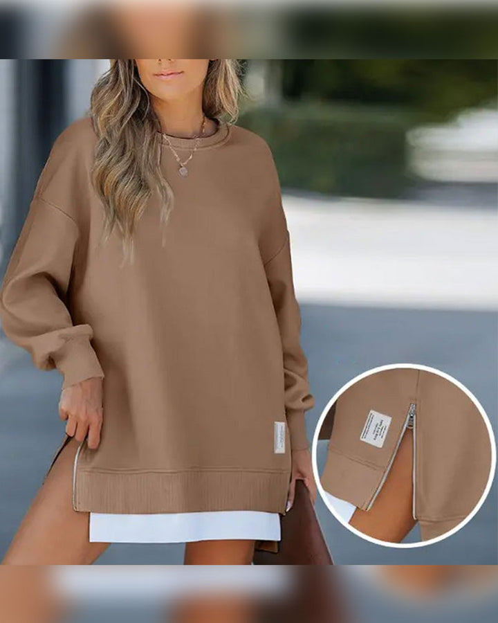 Drune | Sweatshirtkleid mit Langen Ärmeln Reißverschluss und Schlitz