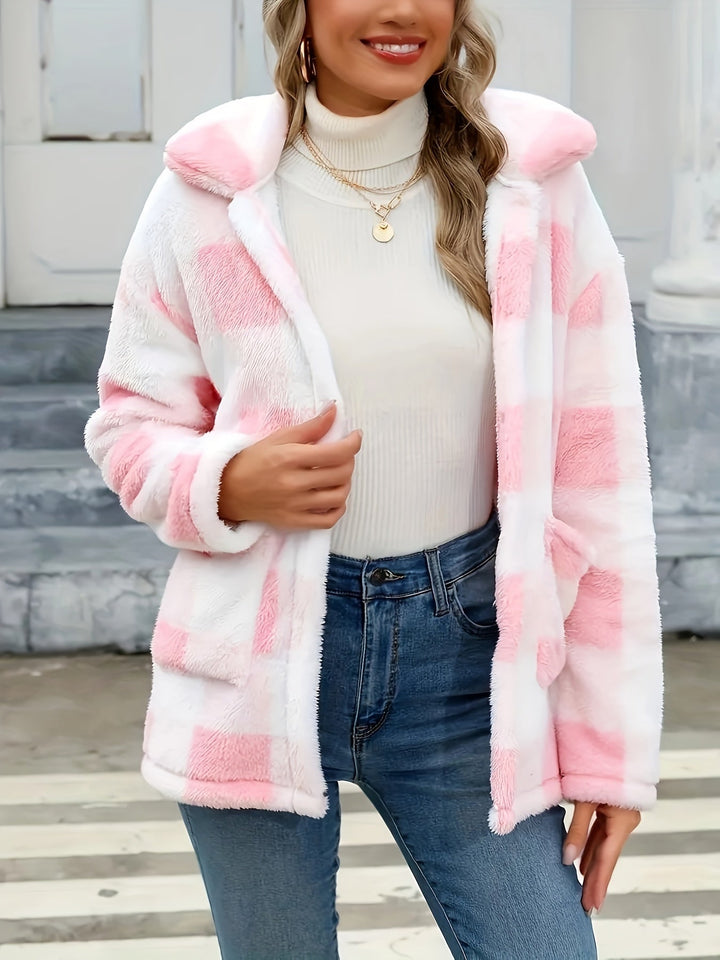 Drune | Gitter Teddyjacke mit Knöpfen und Taschen Polyester Warm und Stilvoll