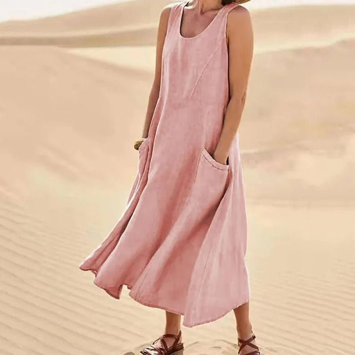 Drune - Leinen-Baumwoll-Ärmelloses Kleid für Frauen