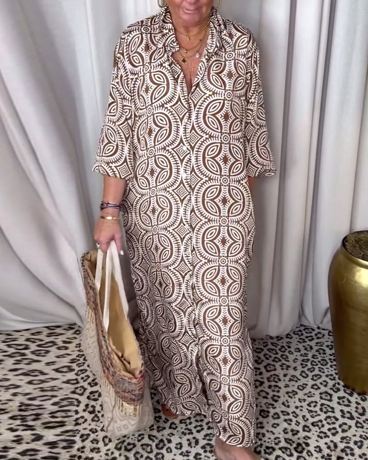 Drune | Vintage Bedrucktes Maxikleid mit Reverstaschen